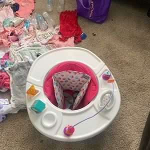 Bassinet and toys